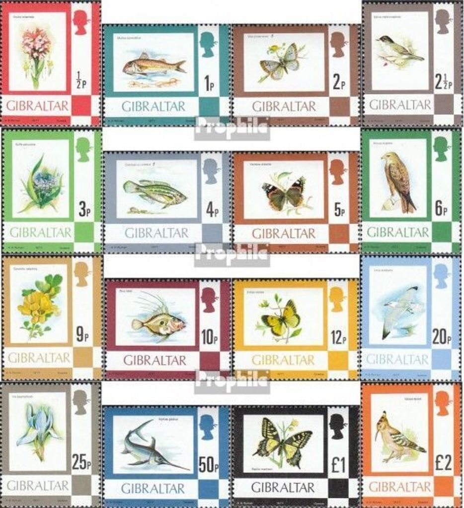 Briefmarken Gibraltar 1977 Mi 348I-363I (kompl.Ausg.) postfrisch Flora und Fauna