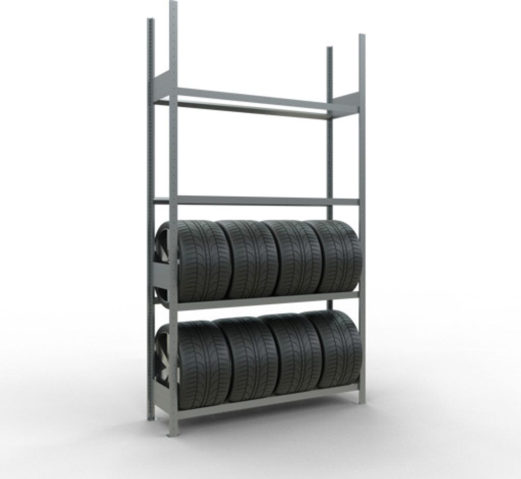 Schulte Reifenregal mit reifenschonenden Traversen | Grundregal | HxBxT 275x150x40cm | 4 Ebenen | Fachlast 150kg | Verzinkt