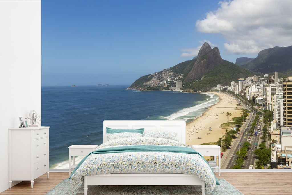 MuchoWow Fototapete für Wohnzimmer oder Schlafzimmer Wandtapete Vinyl Motivtapete Der Strand von Ipanema in Rio De Janeiro, Brasilien, an einem ...