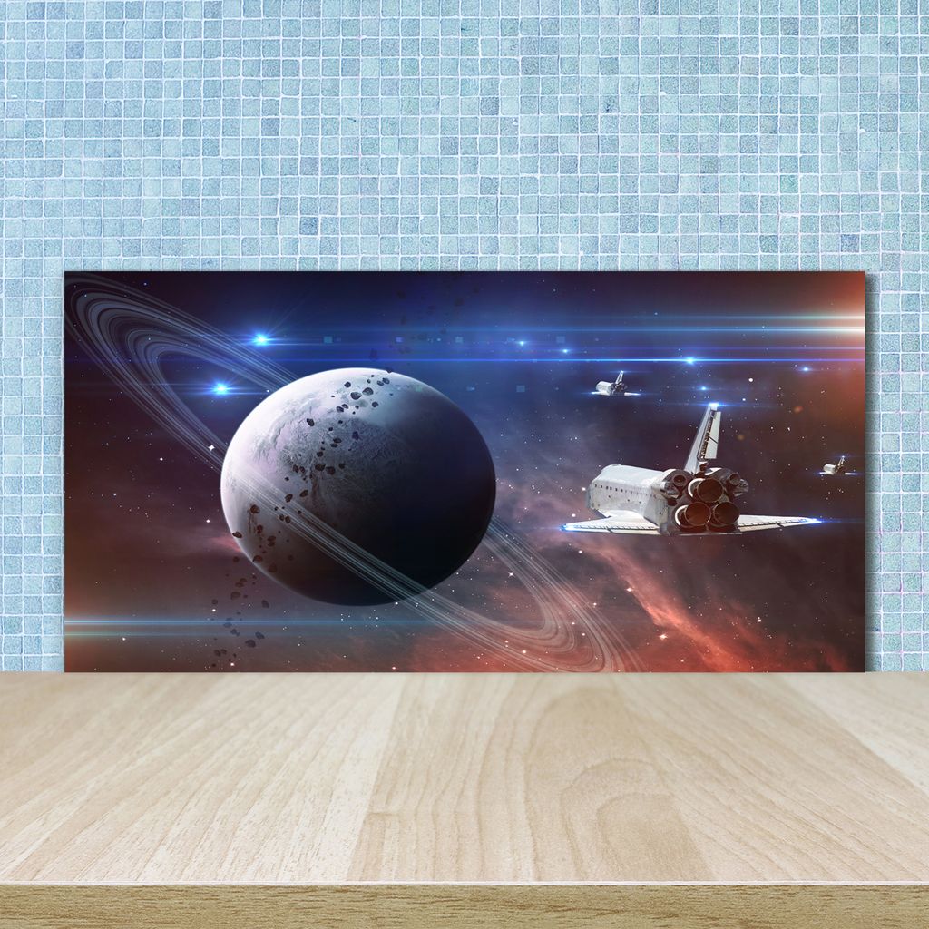 Tulup Küchenrückwand Spritzschutz aus Glas -100x50 -Spritzschutz auf gehärtetes GlasWeltall & Science-Fiction Raumschiff