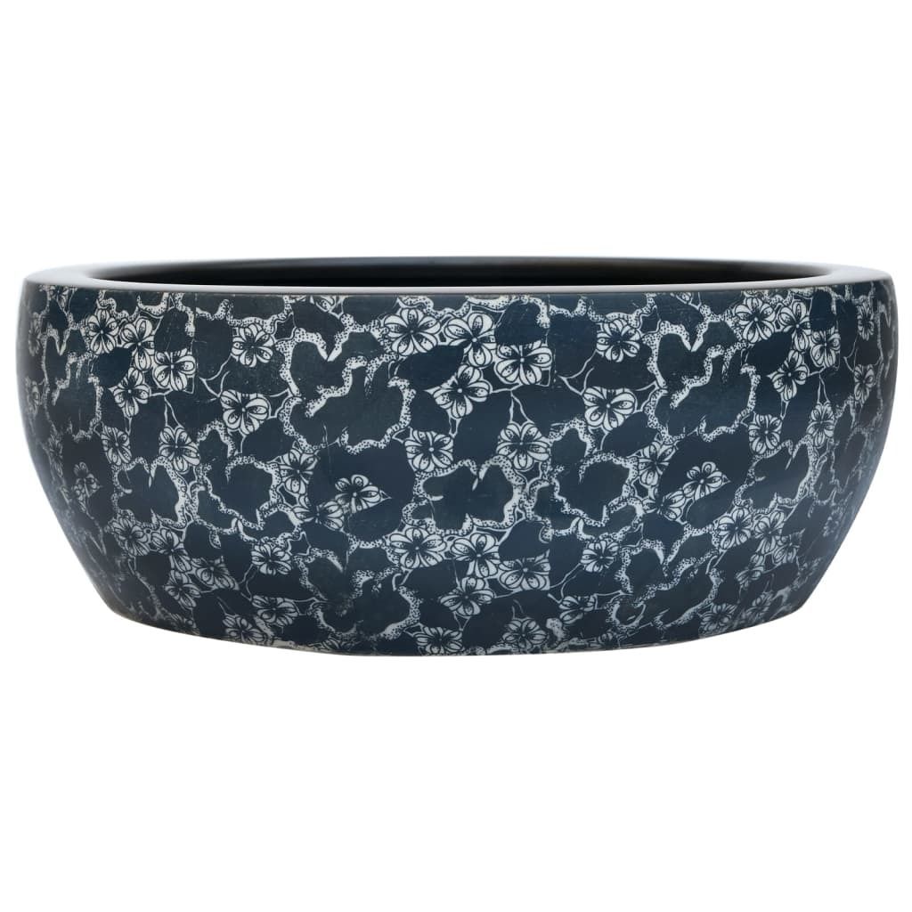 vidaXL Lavabo da appoggio nero e blu rotondo Ø41x14 cm in Immagine del prodotto 
