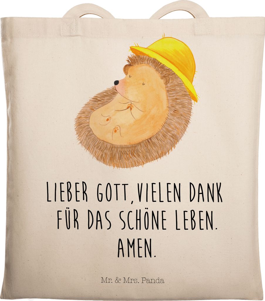 Mr. & Mrs. Panda Jutebeutel Igel Beten - Transparent - Geschenk, Tasche, Amen, canvas, Leben, Genießen, Sonnenhut, Gott, Tote Bag, Einkaufstasche,...
