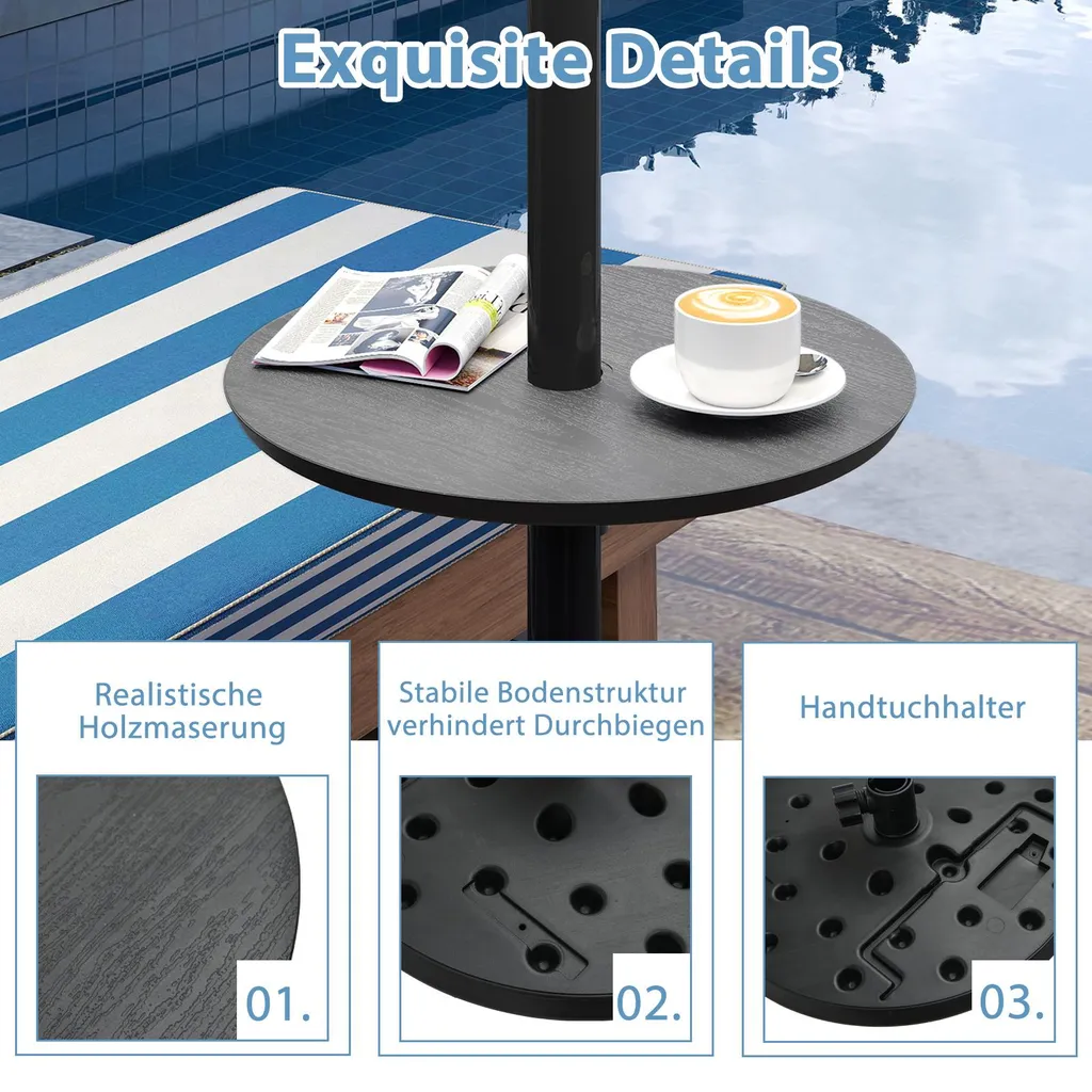 Table gain de place Ø50cm COSTWAY avec support parasol intégré 38mm - 5
