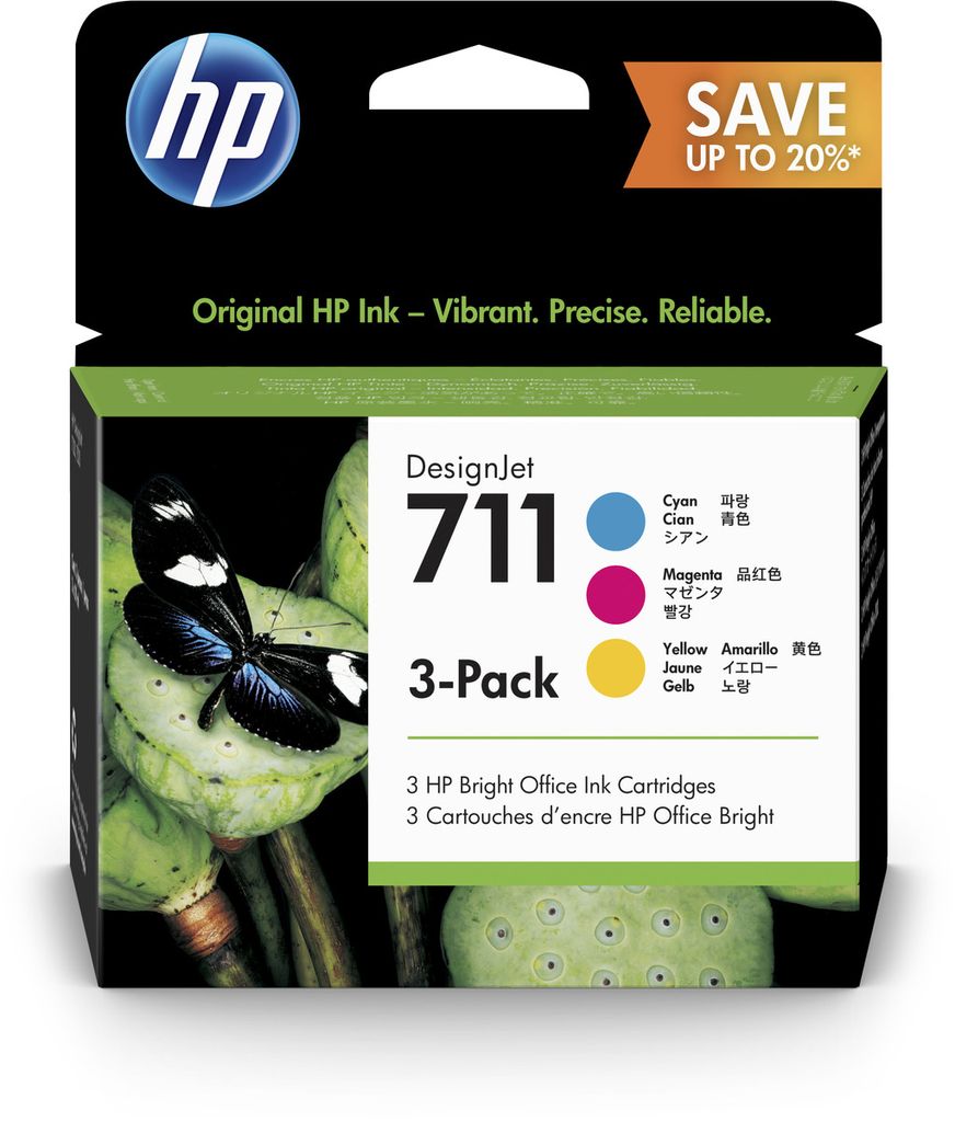 HP 711 Cyan/Magenta/Gelb DesignJet Druckerpatronen, 29 ml, Produktbild 