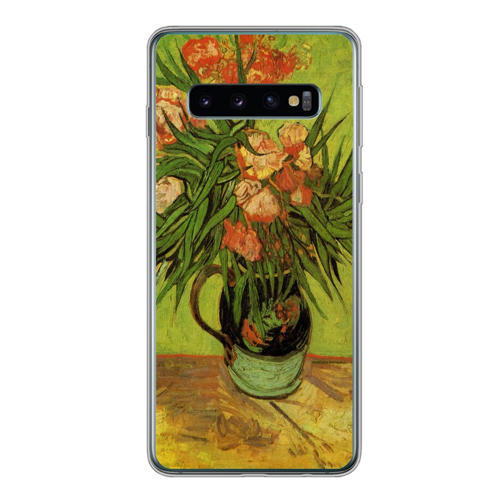 MuchoWow Handyhülle Schutzhülle Hülle für Samsung Galaxy S10 Stillleben Vase mit Oleander und Büchern - Vincent van Gogh Silikon Softcase Ha...