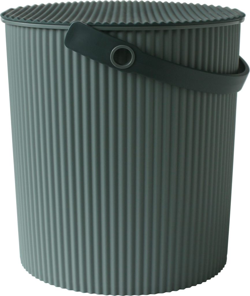 A green bucket with a lid and handle, shown against a white background.
