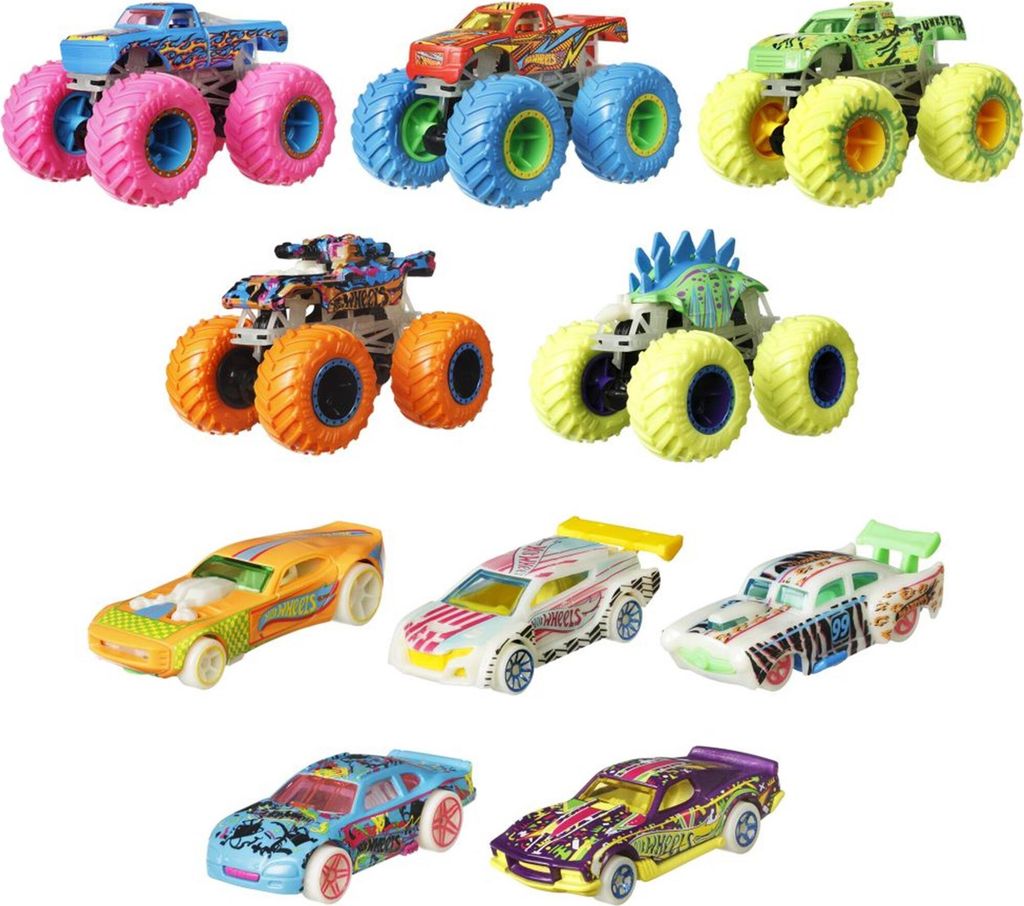 Hw Monster Trucks Glow In The Dark Englisch & Truck Asst Produktbild 