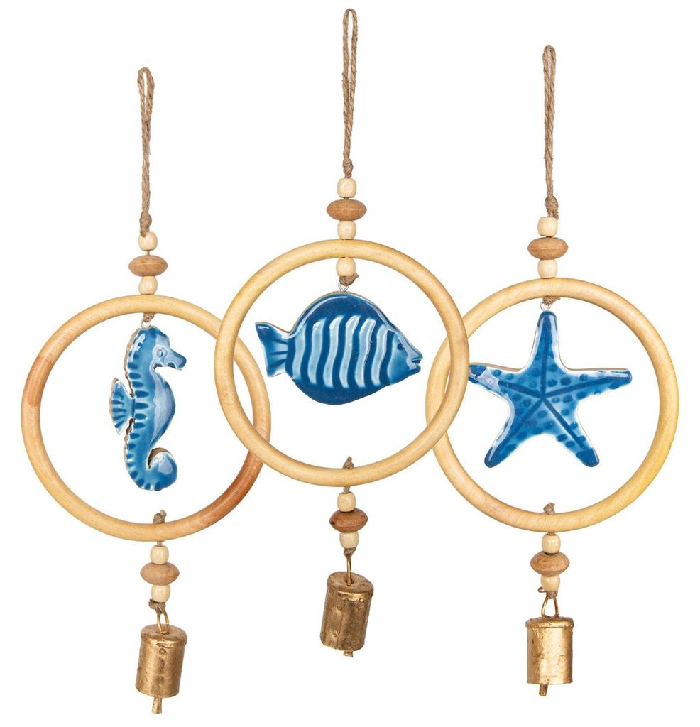 Logbuch-Verlag 3-TLG. Deko Set maritim blau braun Sommerdeko Fisch Seestern Seepferdchen Fischernetz Dekoration mit Schnur 38 cm