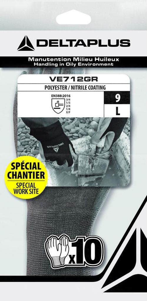 Handschuhe mittleres ölhaltiges Strickgewebe, beschichtet, grau, 10er Pack – Delta Plus