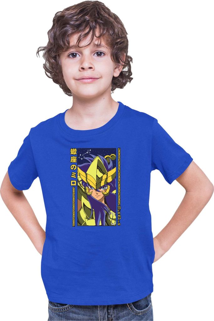 Kinder T-Shirt Japan Anime Manga Saint Anime Seiya Scorpio Scorpio, 9-11 Jahr - 140 / Blau