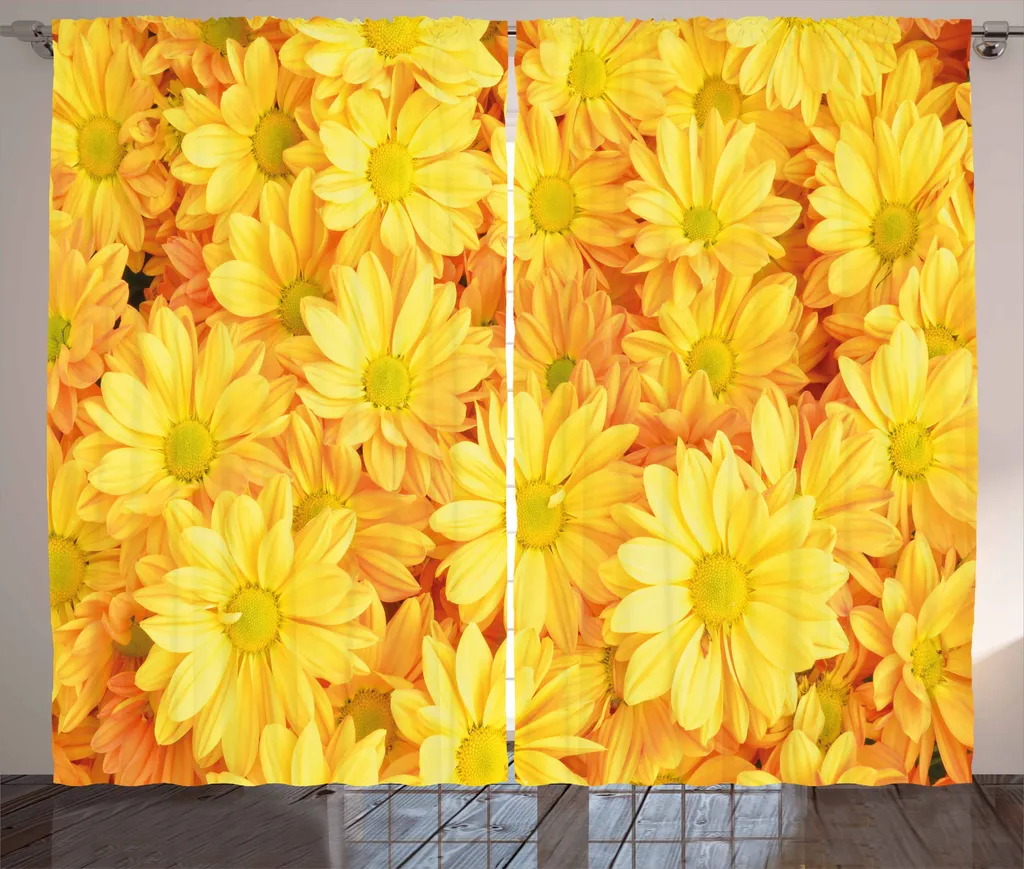 Rideau de Salon Imprimé Marguerites Jaunes Style Champêtre 280 x 225 cm