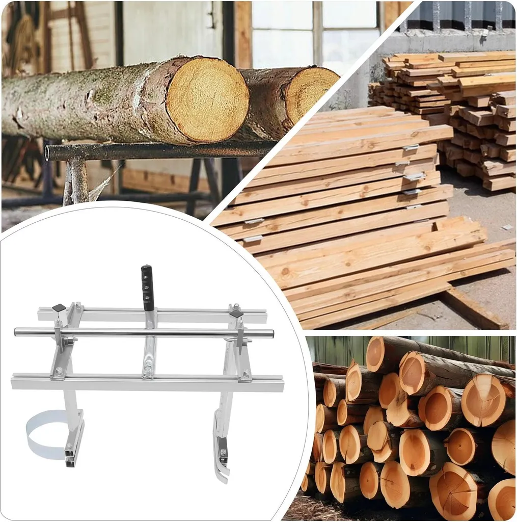 Segheria a catena mobile - Guida per il taglio delle tavole regolabile - Lega di alluminio - Larghezza massima della tavola 60 cm - Spessore di taglio 1.27-33 cm - Per barre da 35 5-33 cm - Per il taglio di tavole da 35 cm. Larghezza tavola 60 cm - Spessore di taglio 1,27-33 cm - Per barra da 35,5-61 cm - 4