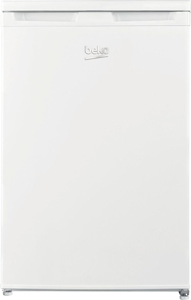 A front view of a white Beko refrigerator.