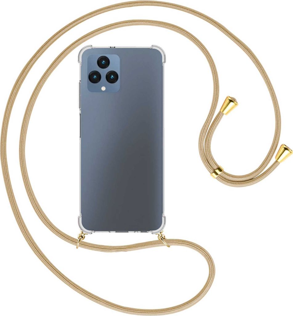 Handykette Backcover-Schutzhülle mit Band (Metall goldfarben) für Telekom T Phone (T-Mobile Revvl 6 5G) - caramel