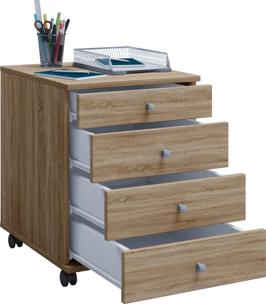 Petit meuble de bureau pour rangement documents 4 tiroirs chêne Sonoma - 2