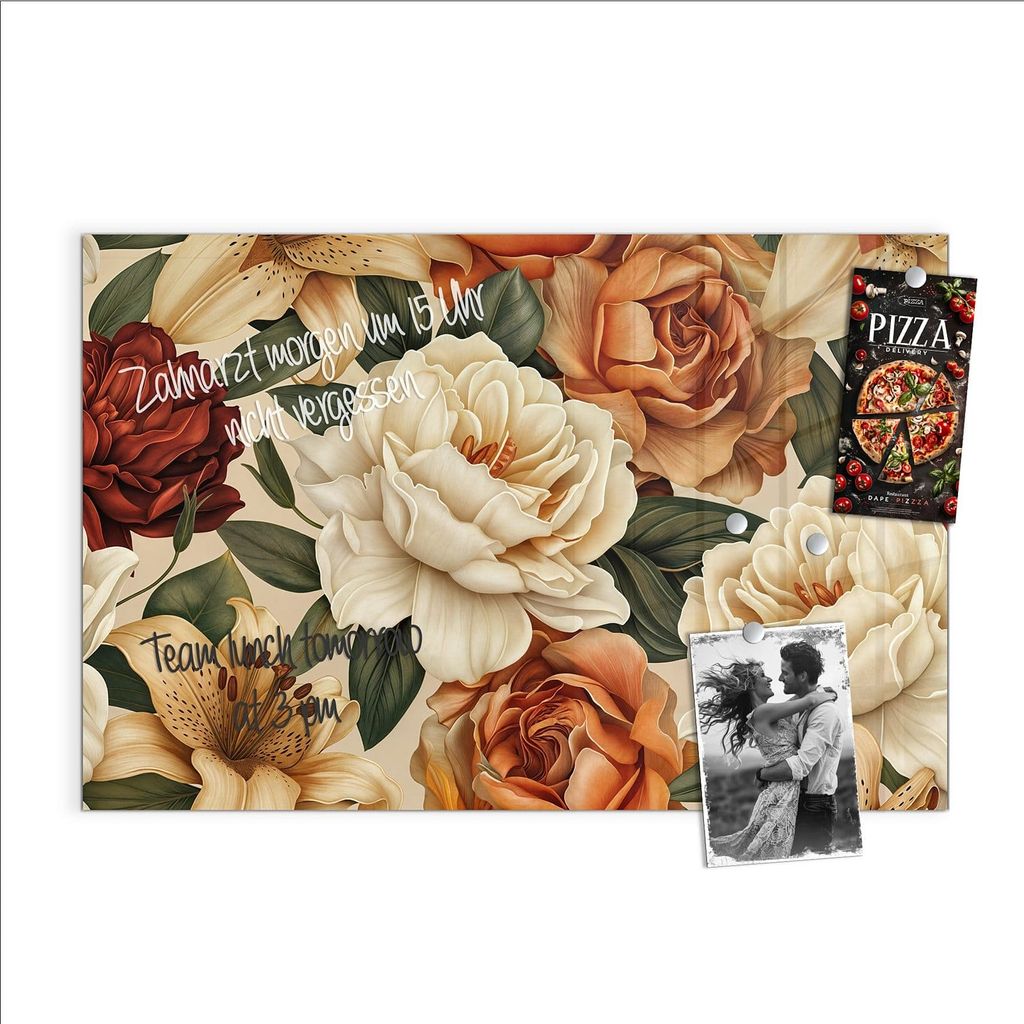 Magnettafel 90x60cm Pinnwand Whiteboard beschreibbar - Blumenpracht