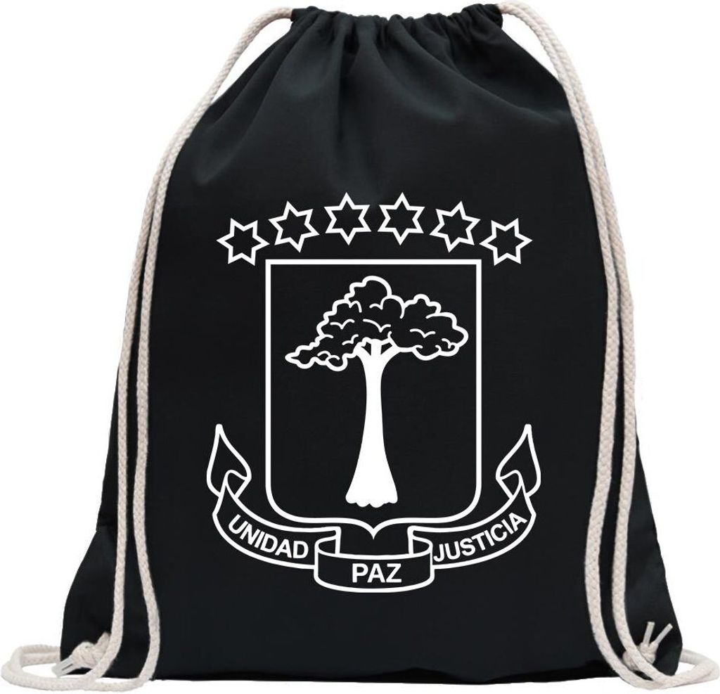 Kiwistar - Turnbeutel - schwarz - Äquatorialguinea - Fun Rucksack Sport Beutel Gymsack Baumwolle mit Ziehgurt