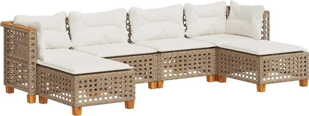 vidaXL 6-tlg. Garten-Sofagarnitur mit Kissen Beige Poly Rattan