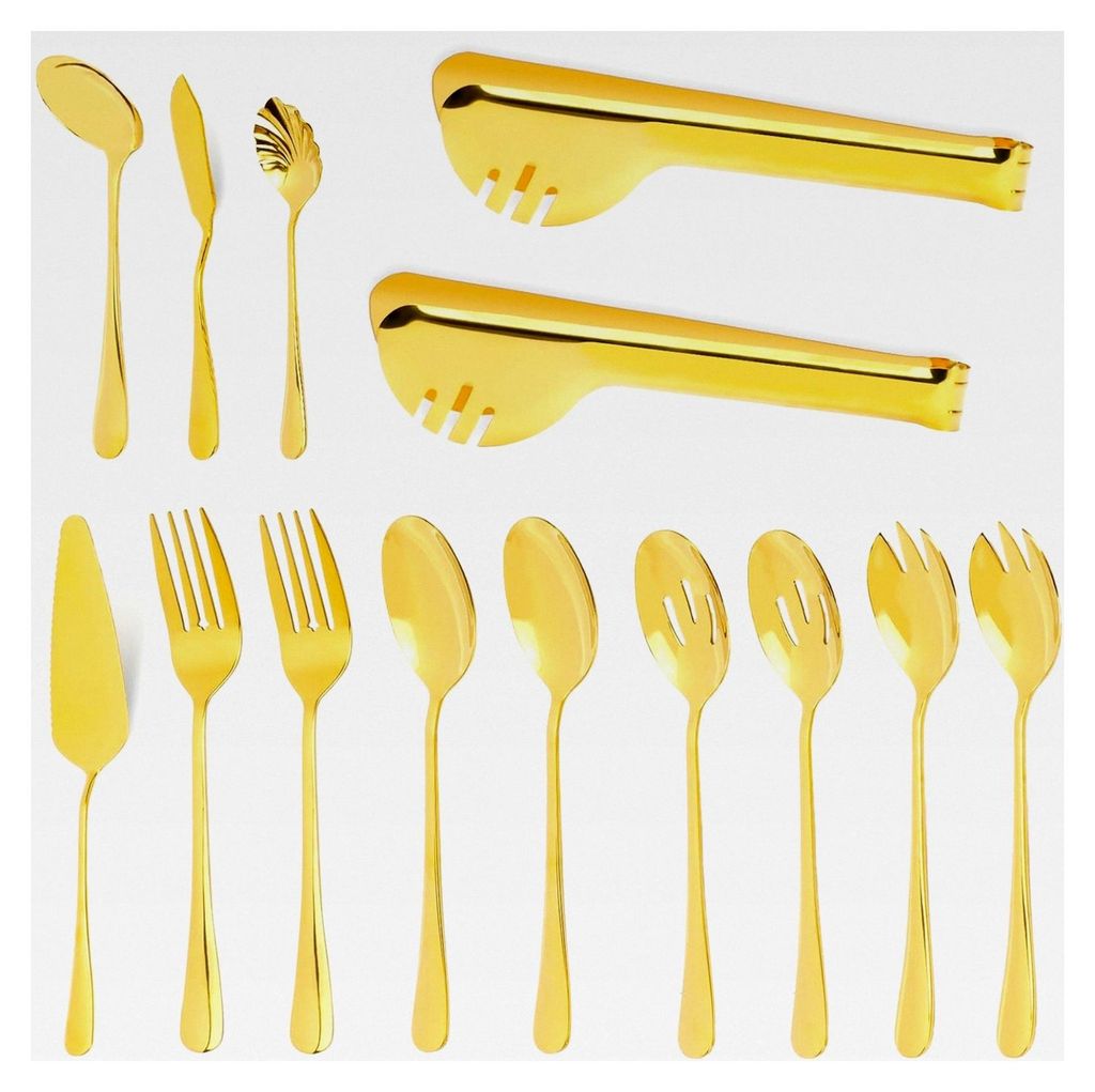 14-teiliges Gold Besteckset aus Edelstahl für Salat, Suppe und Dessert