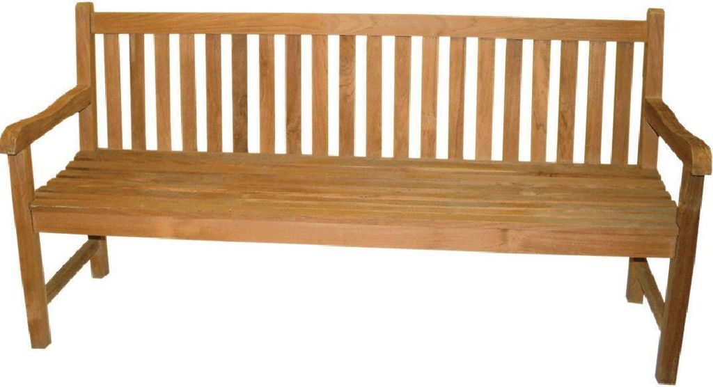 A wooden garden bench is shown against a white background.