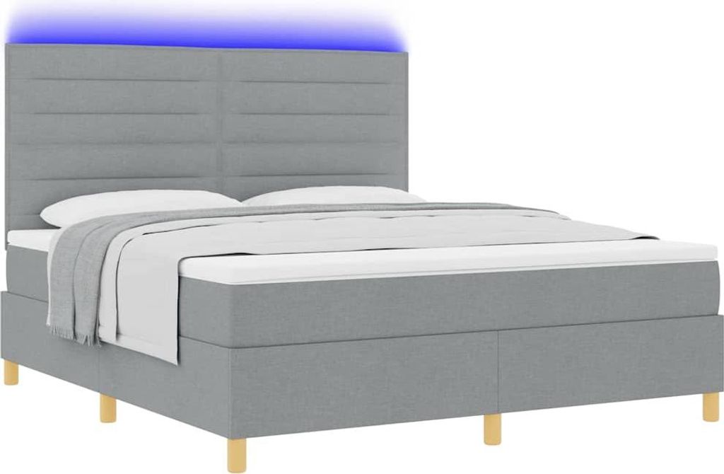 LED Boxspringbett mit Matratze Hellgrau 180 x 200 cm Stoff