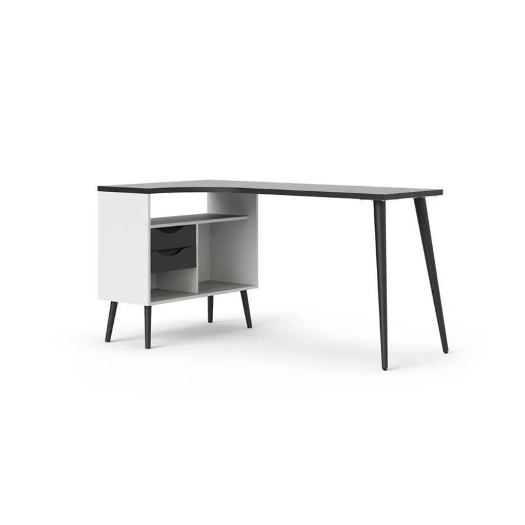 Grand bureau d'angle informatique Napoli noir mat avec rangements intégrés
