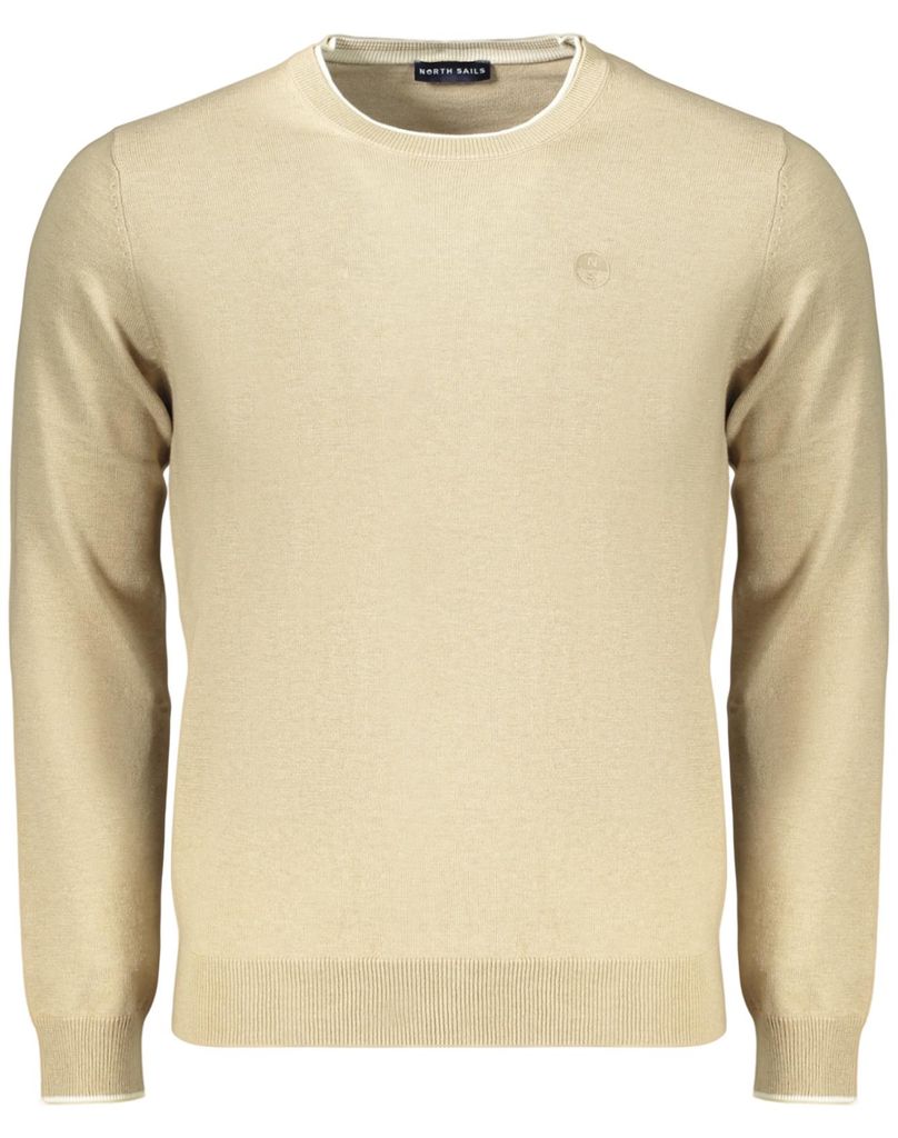 Nachhaltiger Herrenpullover Beige mit Kontrast und Stickerei