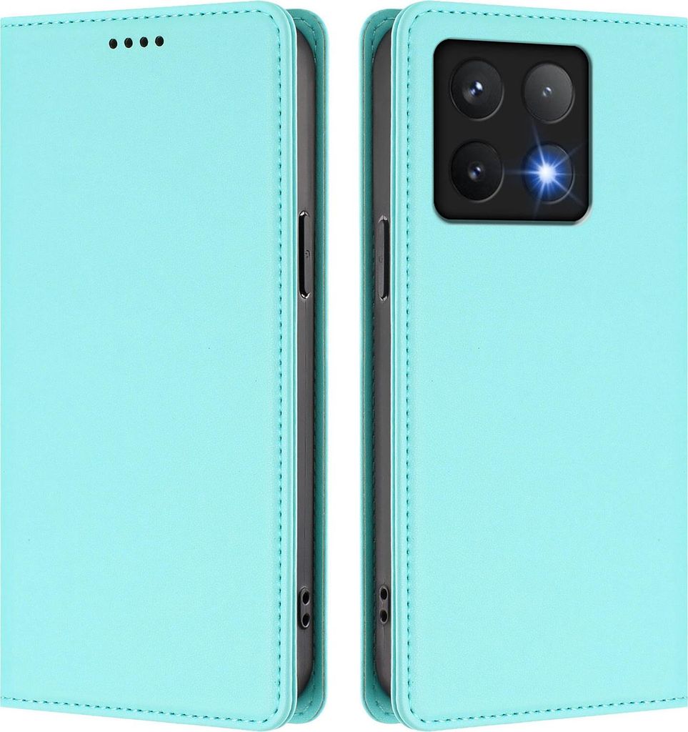 Handyhülle für Xiaomi 14T, Kunstleder Klapphülle Stoßfeste Magnetische Hülle mit Ständer Türkis