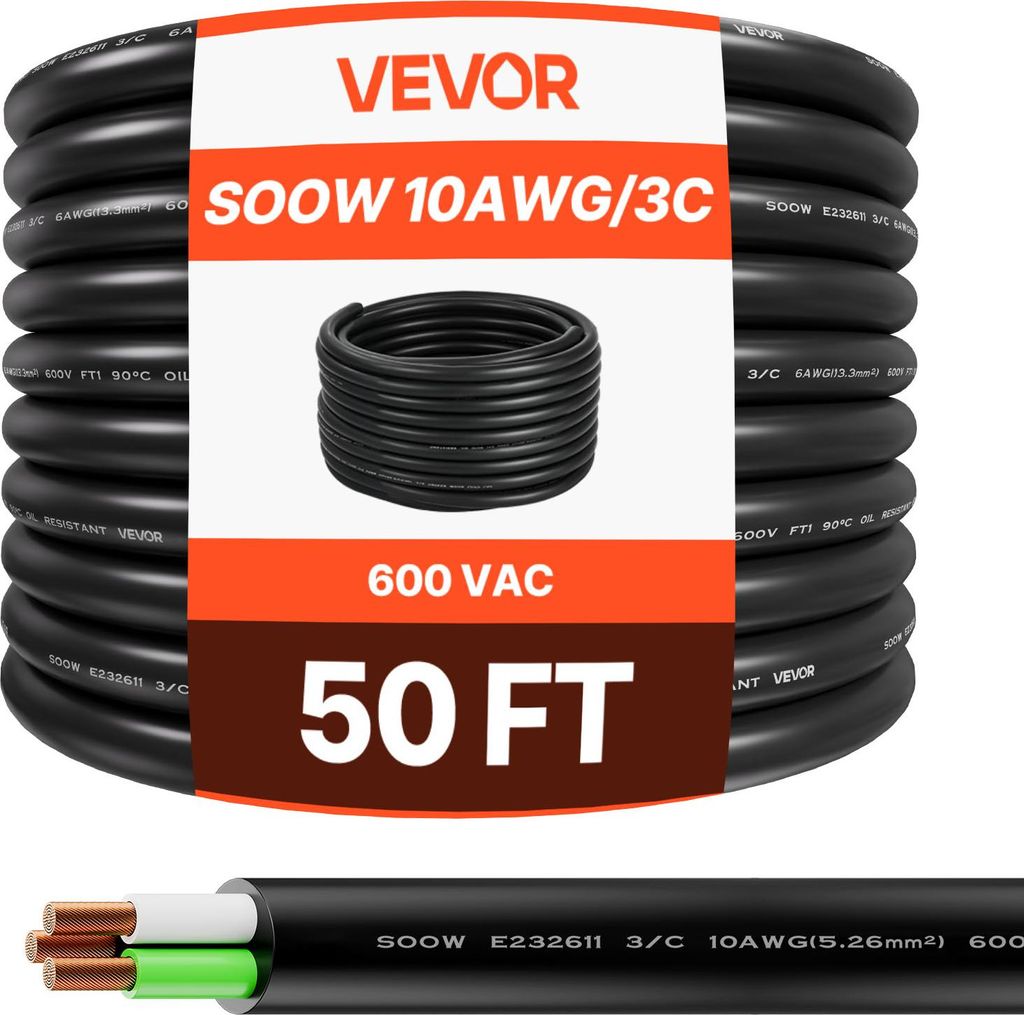 VEVOR 15,24 m 10AWG Tragbares Stromkabel (3 Leiter), Produktbild 