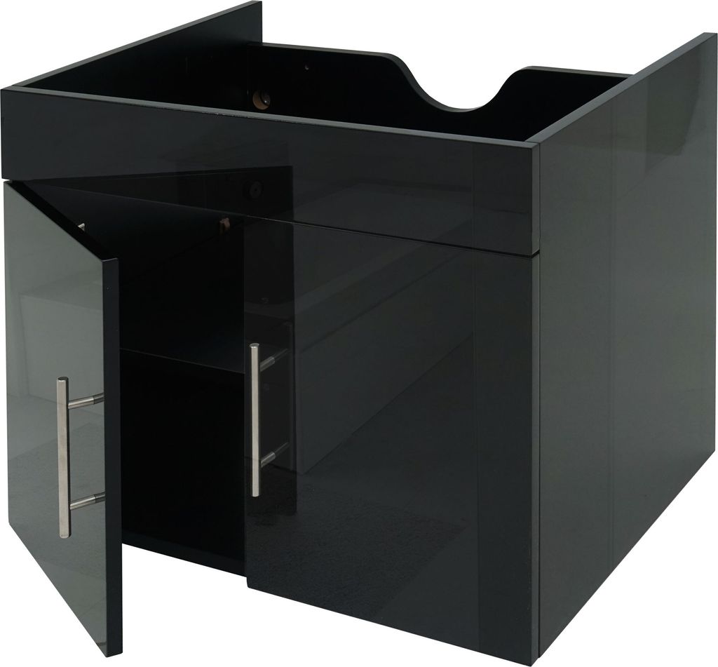 Waschbeckenunterschrank MCW-D16, Waschtischunterschrank Waschtisch Unterschrank Badmöbel, MVG hochglanz 60cm schwarz