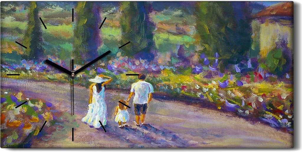 Wandbild Leinwand Bilder mit Uhr 60x30 Ölgemälde Familien Bäume Blumen - schwarze Hände
