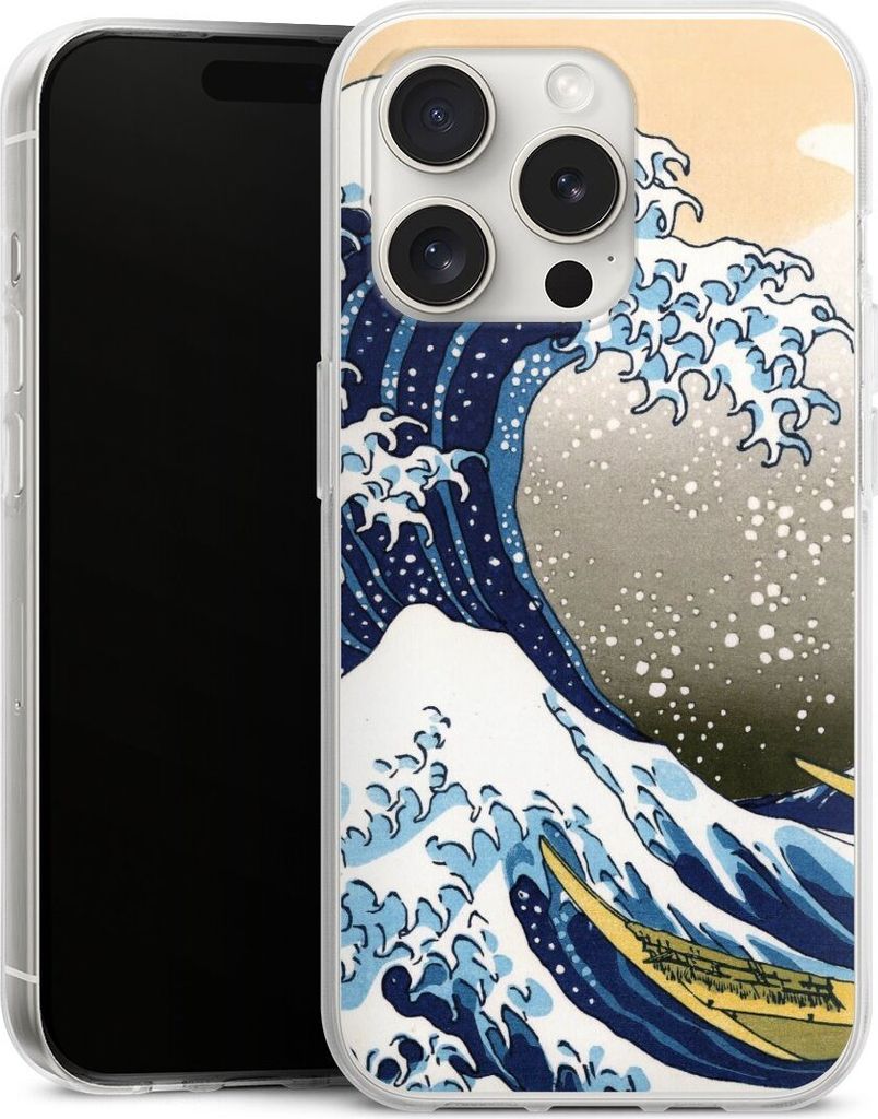 DeinDesign Handyhülle für Apple iPhone 15 Pro Silikon Hülle Case Smartphone Schutzhülle Katsushika Hokusai Kunst Die große Welle vor Kanagawa