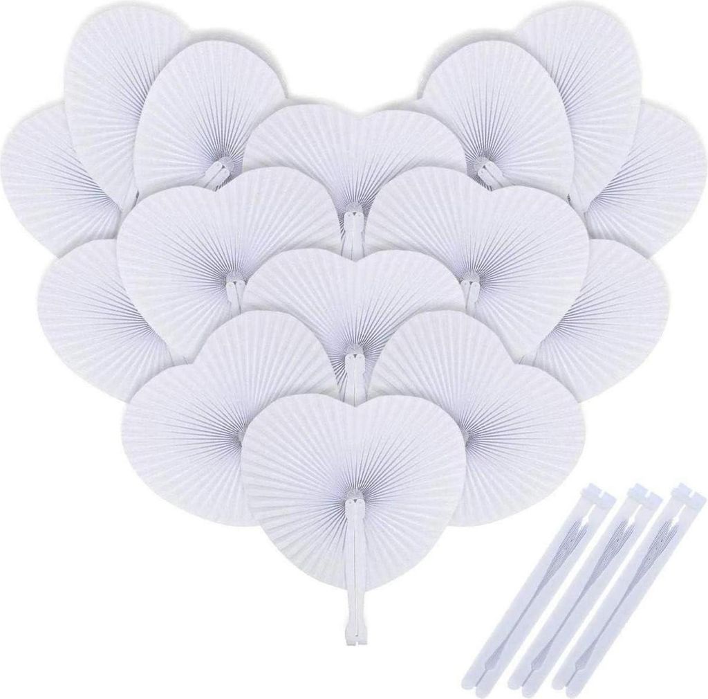 Weiß Papier Handfächer Herzform Hochzeit Gästegeschenk (48 Produktbild 