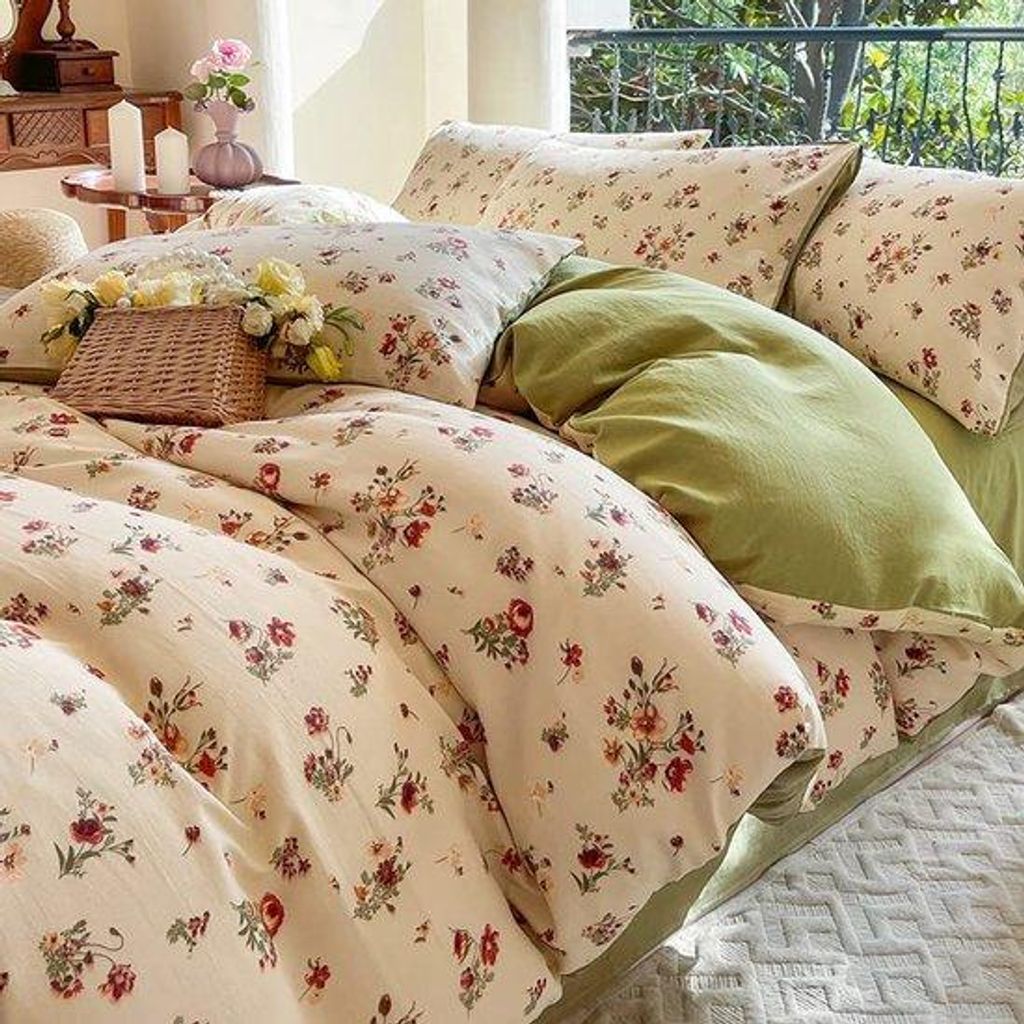 Unyqoos Mikrofaser-Bettwäsche mit Blumen- und Blattmuster in Beige für alle Jahreszeiten