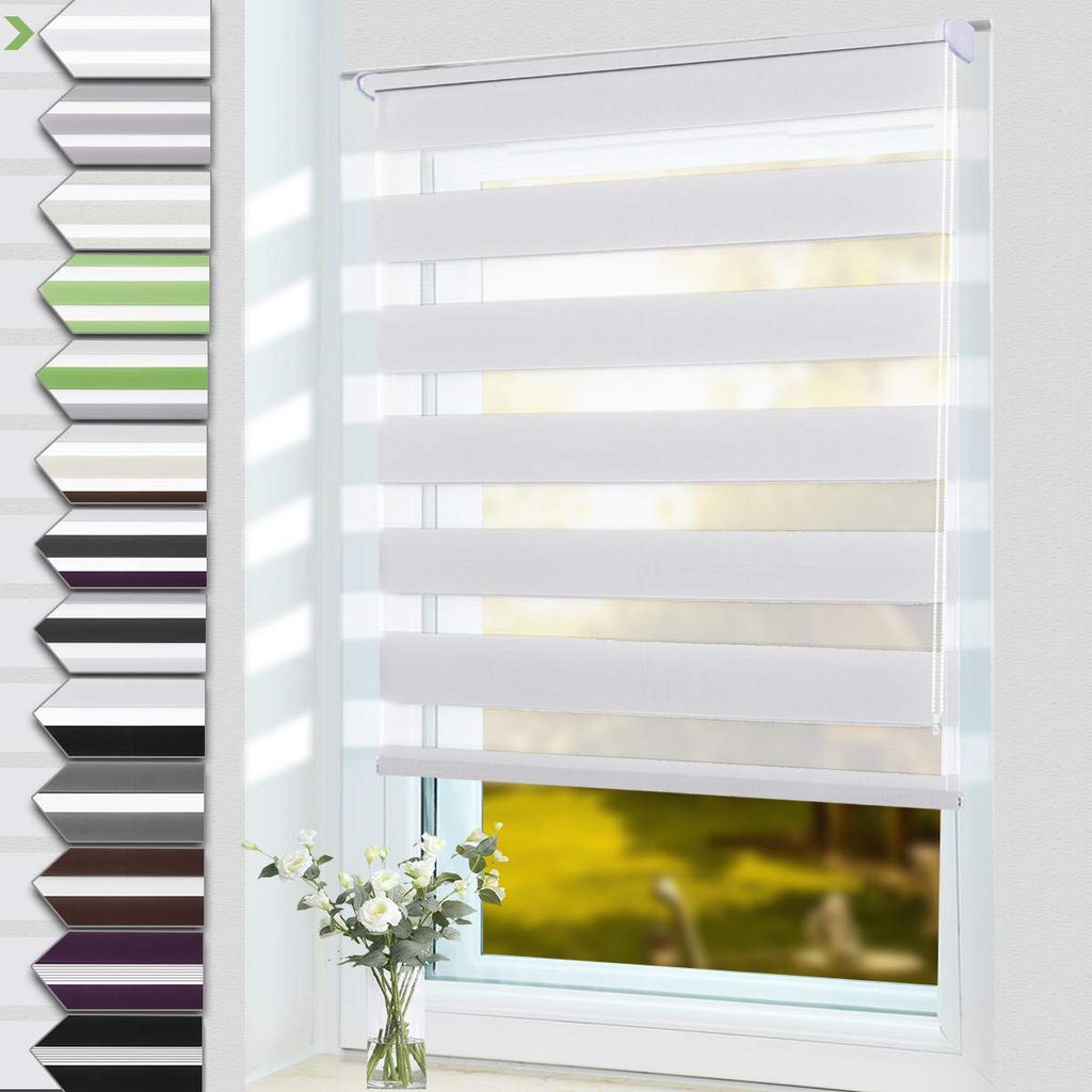 Fenster Duo Rollo Sicht und Sonnenschutz OUBO Doppelrollo Klemmfix ohne Bohren mit Klemmträgern Grün-grau-weiß, B75cm x H120cm Lichtdurchlässig und Verdunkelnd Rollos für Fenster & Türen.