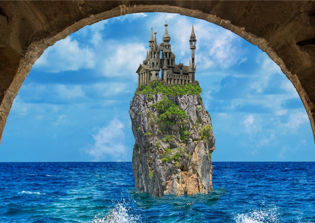 hansepuzzle 100822 - Burg auf Felsen Puzzle, 260 Teile, Reisen, 41,0 x 28,0cm mit hochwertiger Aufbewahrung, Kartonbox & Beutel