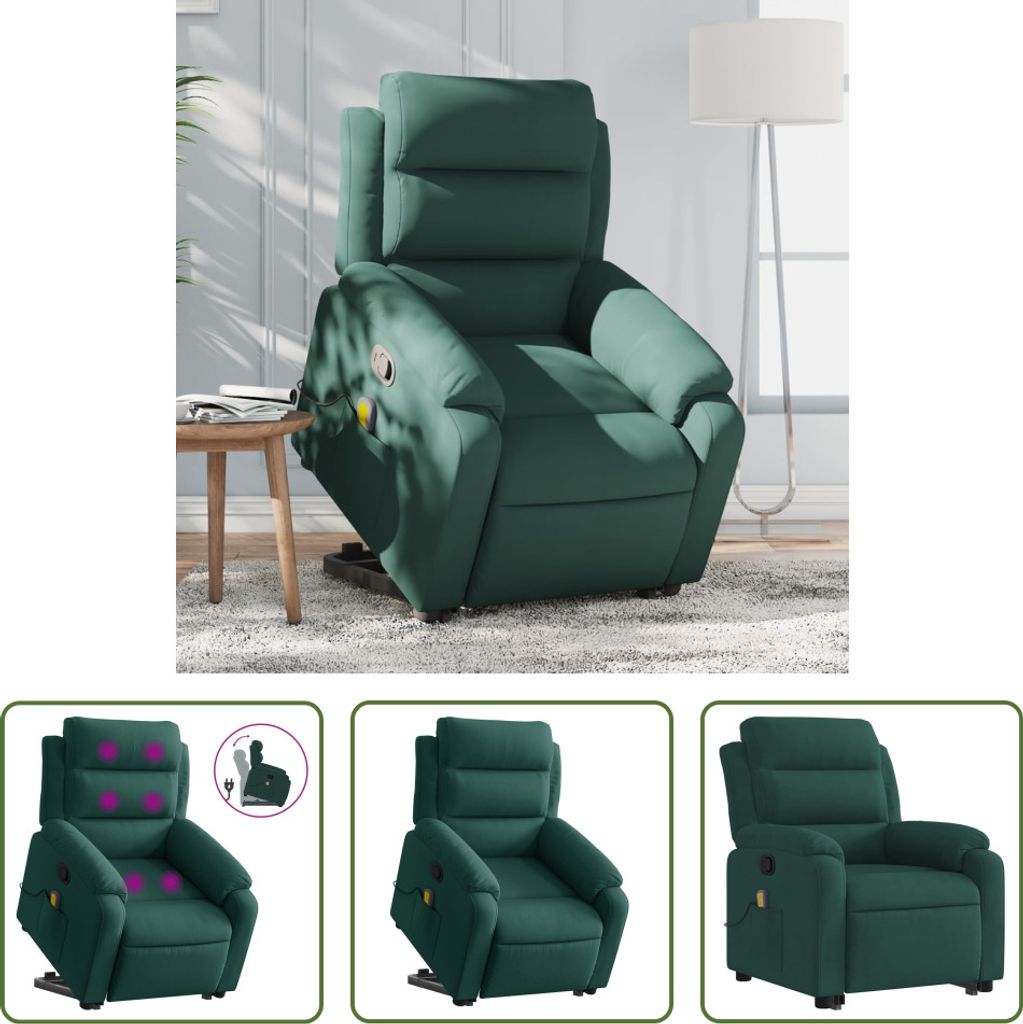 The Living Store Massagesessel mit Aufstehhilfe Dunkelgrün Samt