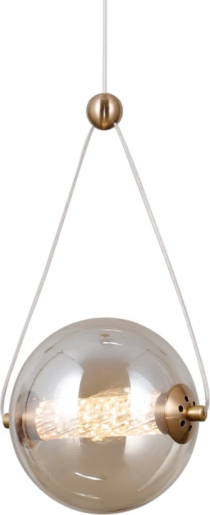 Suspension moderne en verre boule ambre et or pour salon et cuisine
