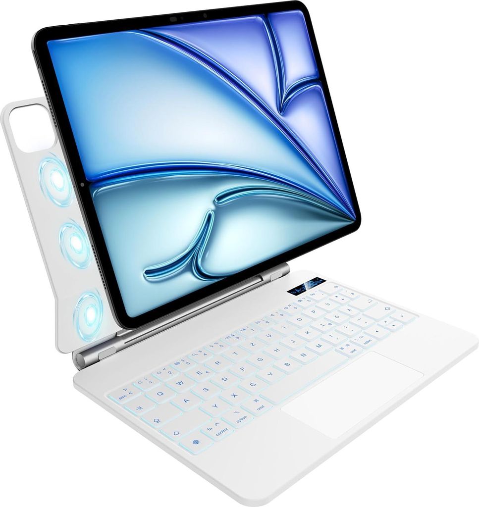 Tasche mit Tastatur für iPad Air 11" M3/M2/5/4 Gen Pro 11" Nimin QWERTZ hintergrundbeleuchtet weiß
