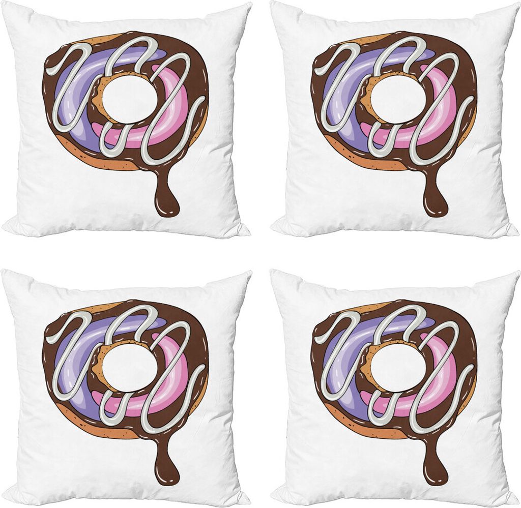 ABAKUHAUS Wüste Kissenbezug Set (4 Stück), Donut American Food Theme, Moderner Doppelseitiger Digitaldruck, 50 cm x 50 cm, Mehrfarbig