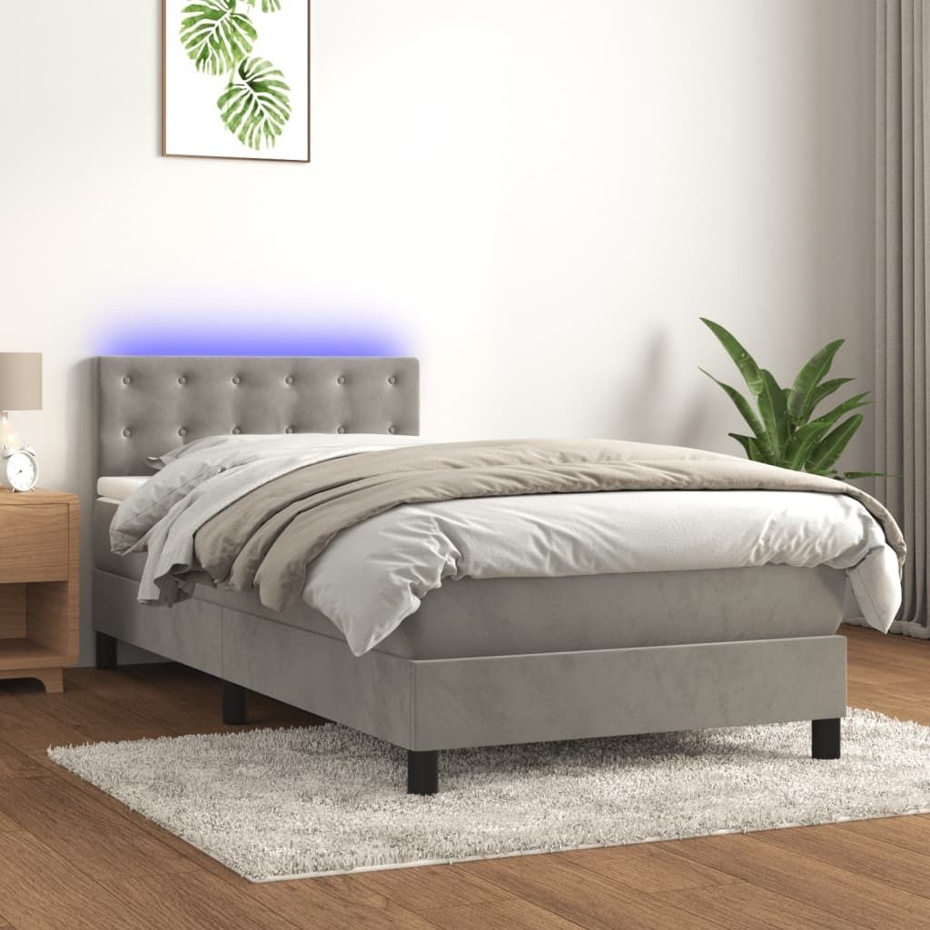 Boxspringbett mit Matratze & LED Hellgrau 90x200 cm Samt , Klassische Betten Design 2024