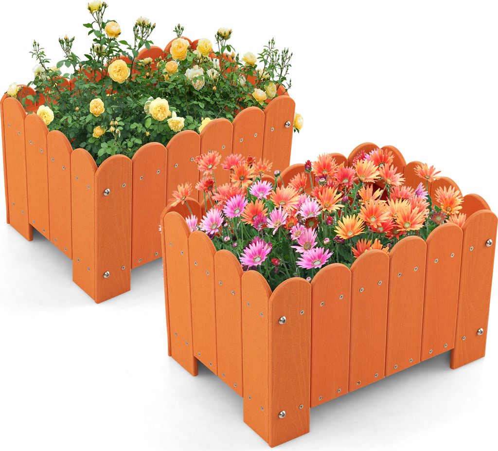 GOPLUS 2er Blumentopf Set, quadratischer Pflanzkübel aus HDPE, Pflanztöpfe mit Drainage, Blumenübertopf wetterfest, Pflanzkasten Pflanzgefäße ...