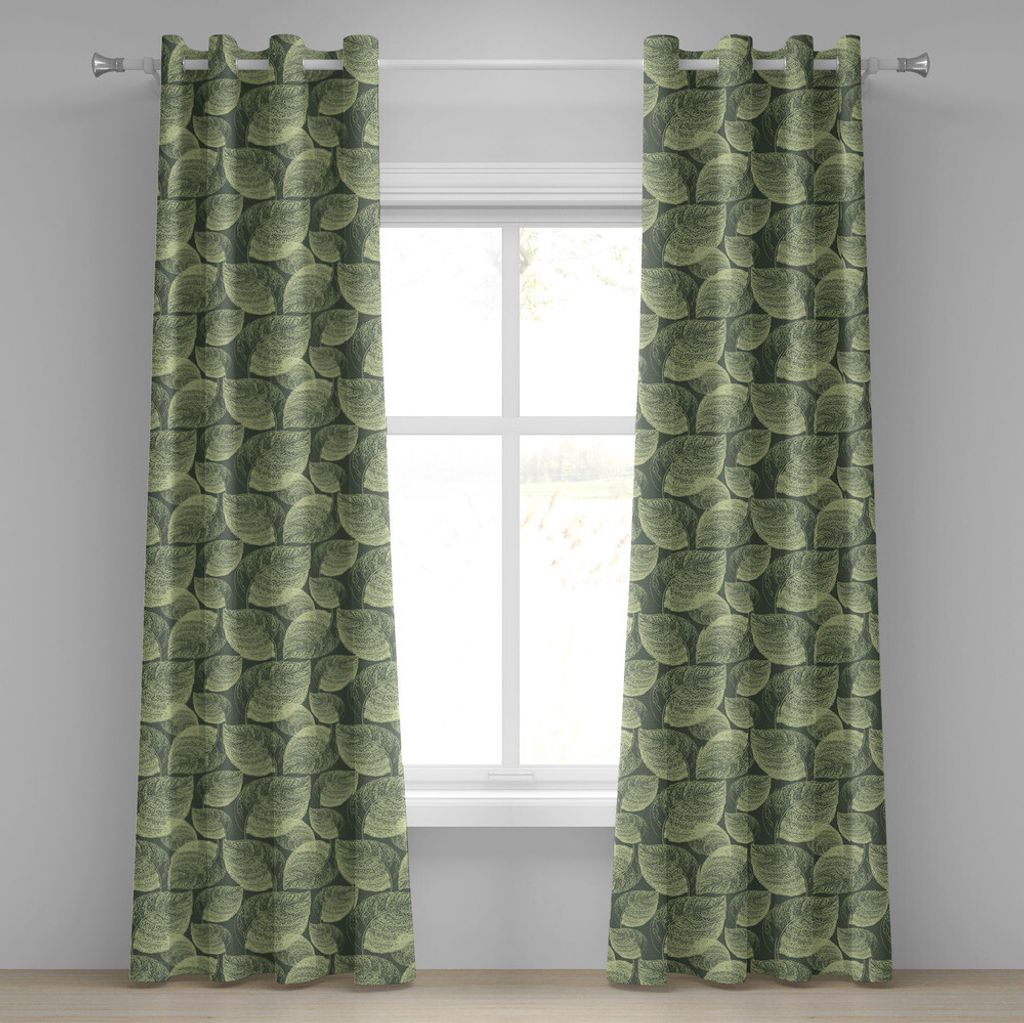 ABAKUHAUS Abstrakt Ösenvorhang, Autumn Leaves Hand gezeichnet Kunst Stil Laub blass getönten Design Vintage, Dekorative 2-Panel-Fenstervorhänge,...