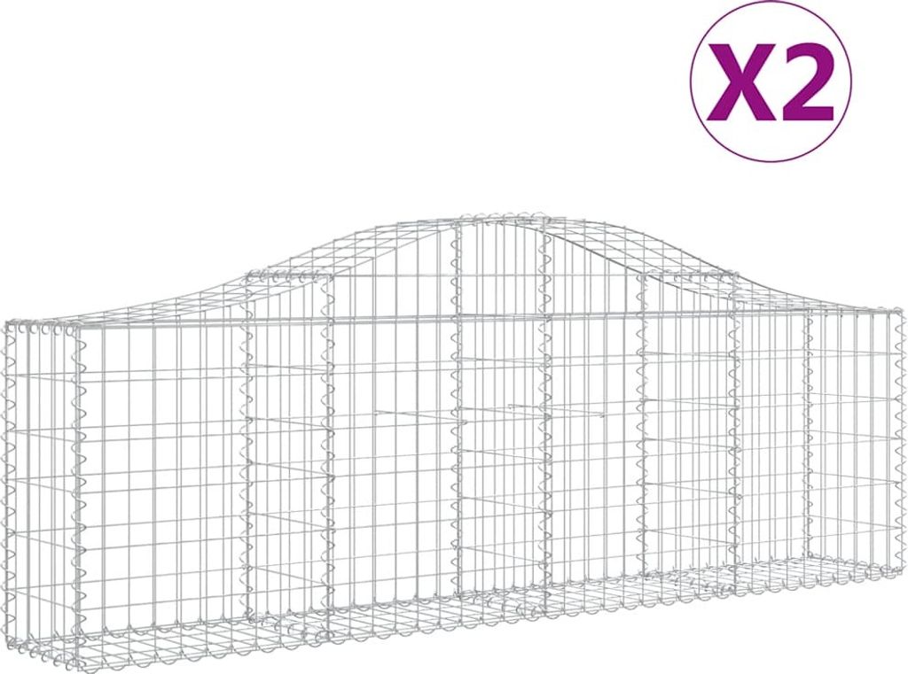 vidaXL Gabionen mit Hochbogen 2 Stk. 200x30x60/80 cm Verzinktes Eisen