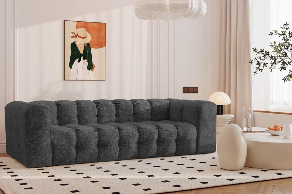 Kaiser Möbel Sofa 4-Sitzer, Komfort Couch BALOO, stoff Schenille & Bouclé, Graphit
