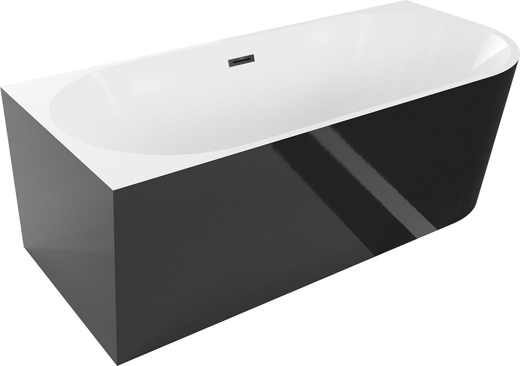 Mexen Mia freistehende Eckbadewanne links 140 x 75 cm, weiß/schwarz, Überlauf schwarz - 52691407575L-70