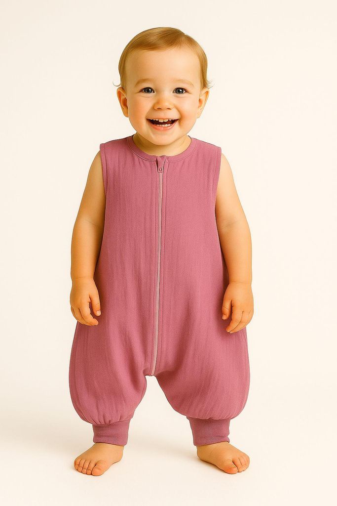 Musselin-Schlafsack für Kinder mit Beinen XL 2-4 Jahre Sommer TOG 1.0 - Retro Pink