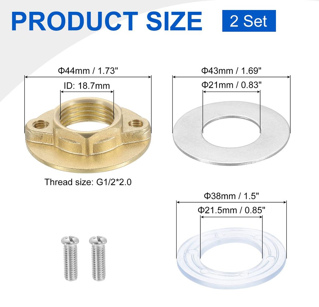2Sets Sechskantmutter mit Innengewinde 3/4 Zoll (19mm) Edelstahl 304 Einloch-Wasserhahnmuttern mit Dichtung, Wasserhahn-Befestigungswerkzeug-Set f...