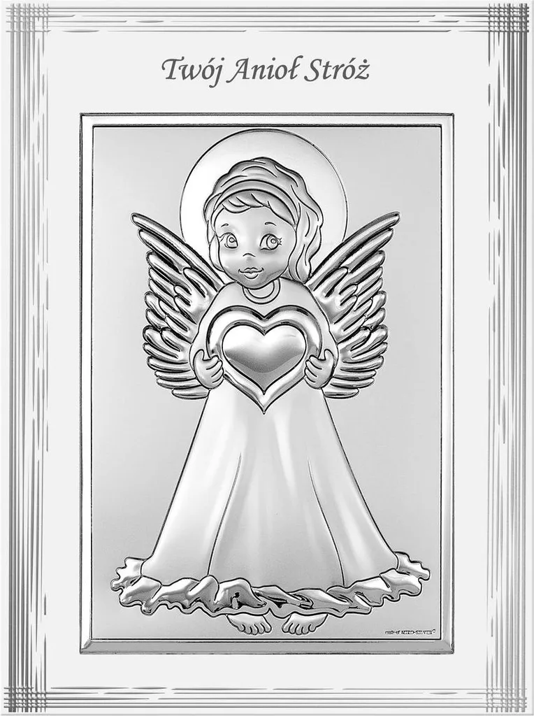 Image Ange Gardien Argenté 9x12cm BC6670F/2 Baptême - Souvenir durable