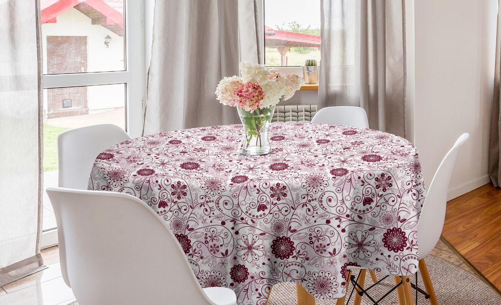 ABAKUHAUS Blumen Runde Tischdecke, Lebendige Barock, Kreis Tischdecke Abdeckung für Esszimmer Küche Dekoration, 150 cm, Maroon Rose